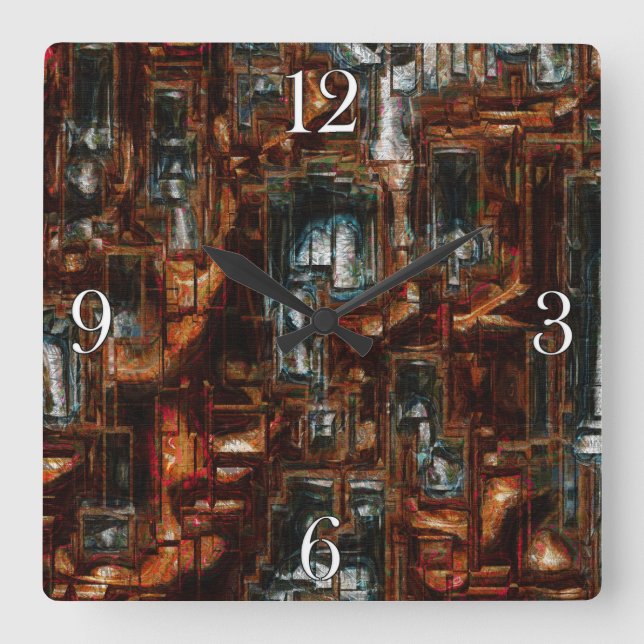 Rustic Geometric Block 3D-look Modern Art Clock (Front)