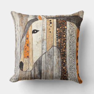 Rustic Geometric Boho Wood Grain Horse Cushion