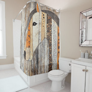 Rustic Geometric Boho Wood Grain Horse Shower Curtain