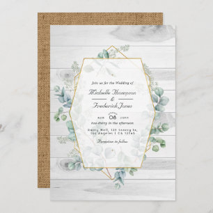 Rustic Geometric Eucalyptus QR Code Garden Wedding Invitation