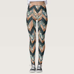 Rustic Geometric Floral with Crescent Moons Leggings