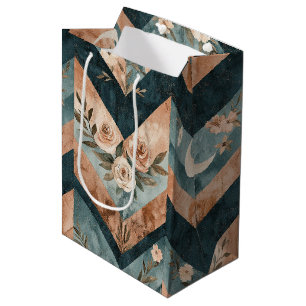 Rustic Geometric Floral with Crescent Moons Medium Gift Bag