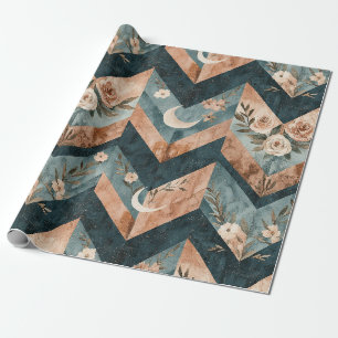 Rustic Geometric Floral with Crescent Moons Wrapping Paper