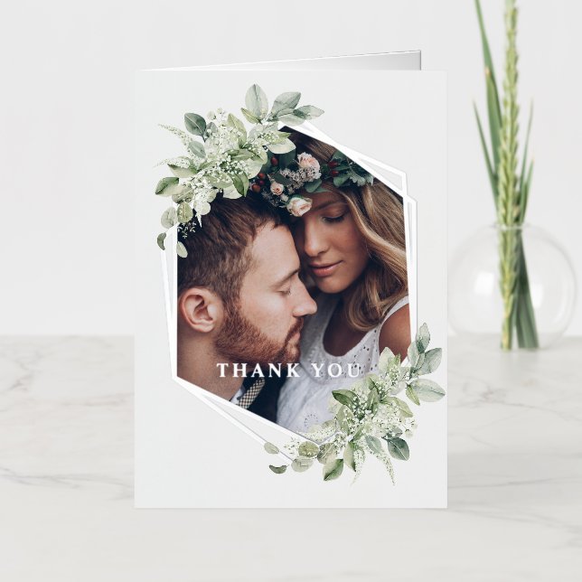 Rustic Geometric Greenery Wedding Real Silver Foil Greeting Card (Front)