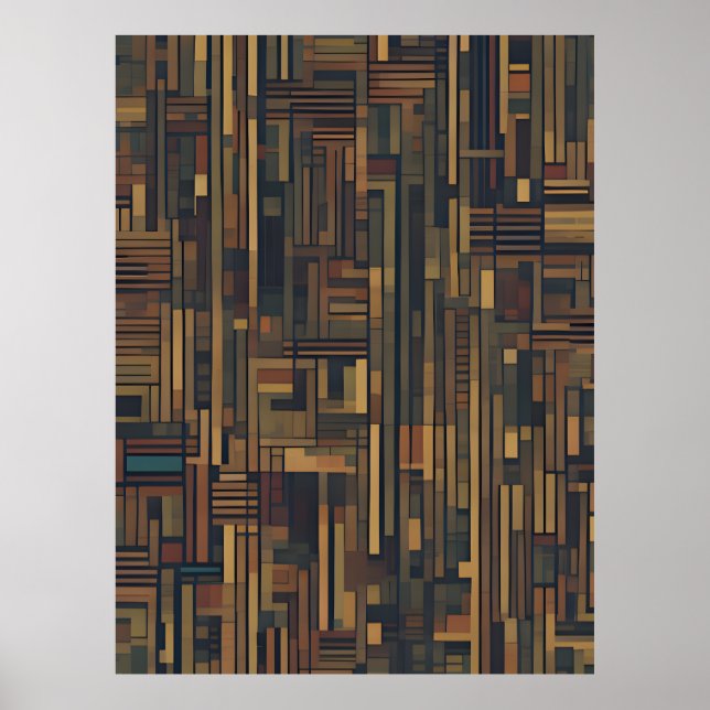 Rustic Geometric Harmony – Wooden Abstract Design Poster (Front)