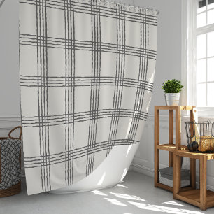 Rustic Geometric Modern Minimalist Plaid Shower Curtain