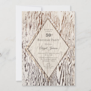 Rustic Geometric Wood Grain 50th Birthday Party Invitation