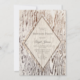 Rustic Geometric Wood Grain Birthday Party Invitation