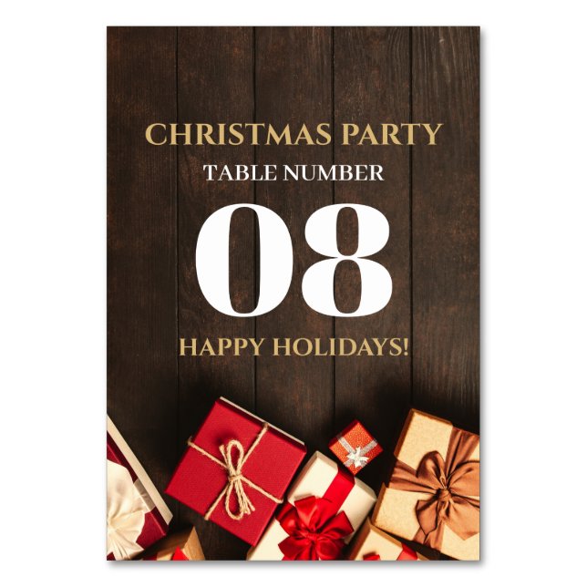 Rustic Gift Box, Christmas Table Number (Front)