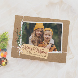 Rustic Gift Package Merry Christmas Holiday Photo Postcard
