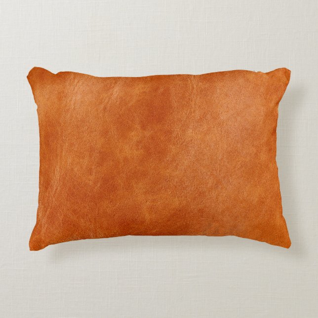 Rustic ginger smooth natural leather decorative cushion (Front)