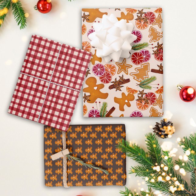 Rustic Gingerbread Citrus Spice Gingham Christmas Wrapping Paper Sheet (Creator Uploaded)