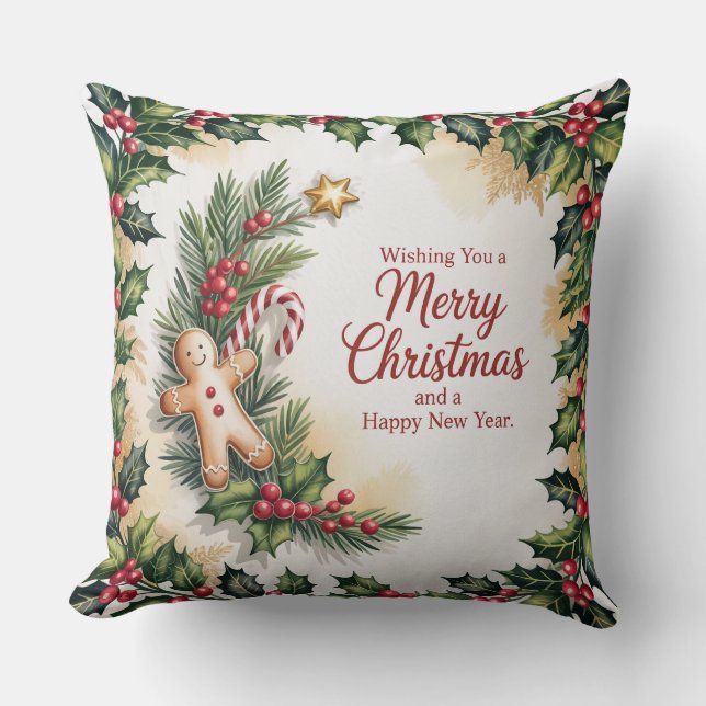 Rustic Gingerbread Holiday" Cushion (Front)
