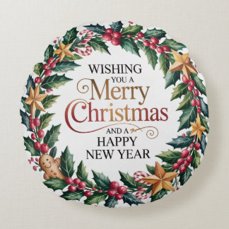 Rustic Gingerbread Holiday Round Cushion