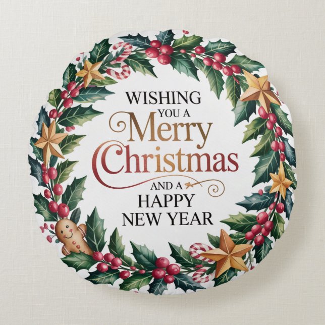 Rustic Gingerbread Holiday Round Cushion (Front)