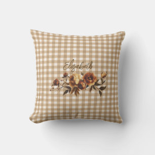 Rustic Gingham Autumn Floral Personalised Cushion