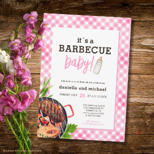 Rustic Gingham Barbecue Baby Shower Invitation