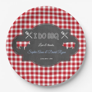 Rustic Gingham Chalk I DO BBQ Paper Plate