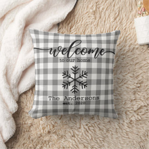 Rustic Gingham Check Personalized Name Cushion