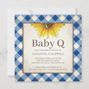 Rustic Gingham Chequered Baby Shower Invitation