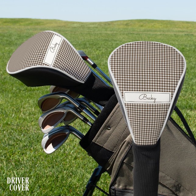 Rustic Gingham Pattern in Brown with Name Golf Head Cover (Creator Uploaded)