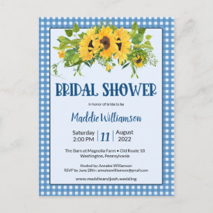 Rustic Gingham Sunflowers Bridal Shower Invitation Postcard