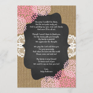 Rustic girl baby shower thank you note with poem invitation