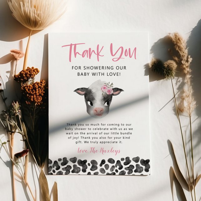 Rustic Girl Cow Baby Shower Thank You Card (Creator Uploaded)