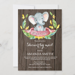 Rustic Girl Elephant Baby Shower by Mail Invitation