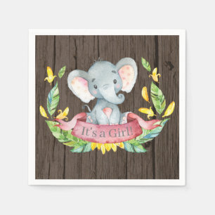 Rustic Girl Elephant Baby Shower Pink Napkins