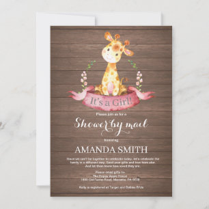 Rustic Girl Giraffe Baby Shower by Mail Invitation