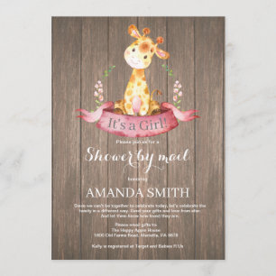 Rustic Girl Giraffe Baby Shower by Mail Invitation
