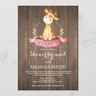 Rustic Girl Giraffe Baby Shower by Mail Invitation
