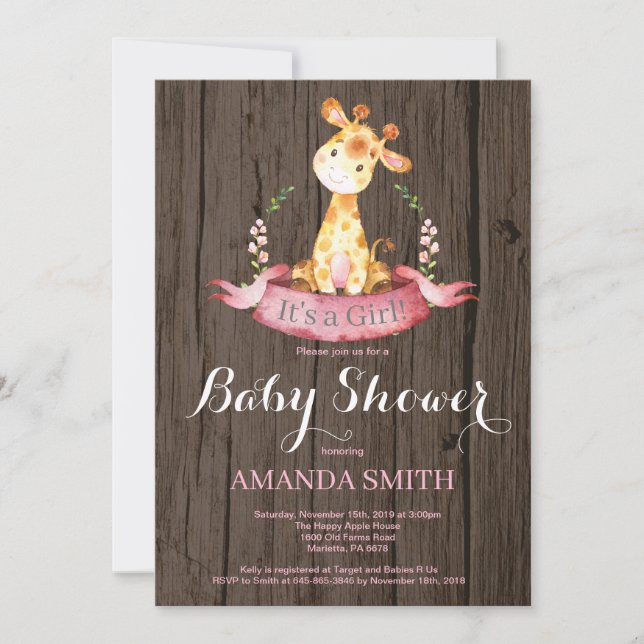 Rustic Girl Giraffe Baby Shower Invitation (Front)