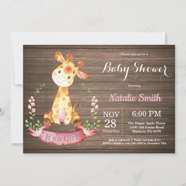 Rustic Girl Giraffe Baby Shower Invitation (Front)