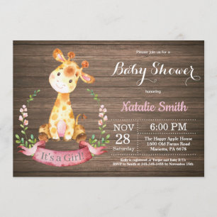 Rustic Girl Giraffe Baby Shower Invitation
