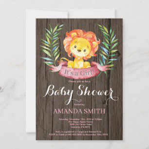 Rustic Girl Lion Baby Shower Invitation