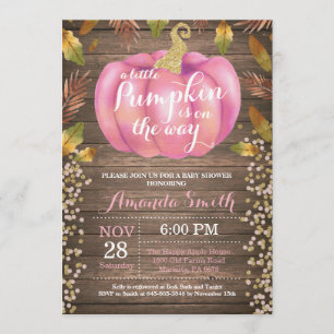 Rustic Girl Pumpkin Fall Baby Shower Gold Glitter Invitation