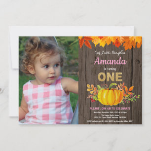 Rustic Girl Pumpkin Fall First Birthday Gold Invitation