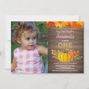 Rustic Girl Pumpkin Fall First Birthday Gold Invitation