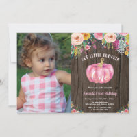 Rustic Girl Pumpkin First Birthday Floral Gold