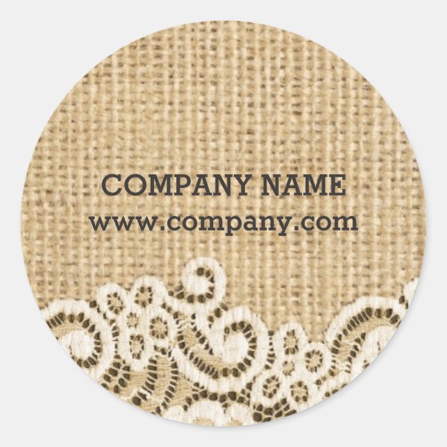 rustic Girly western country burlap lace Classic Round Sticker (Front)