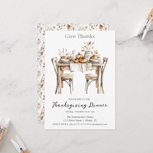 Rustic Give Thanks Dinner  Invitation (Front/Back In Situ)