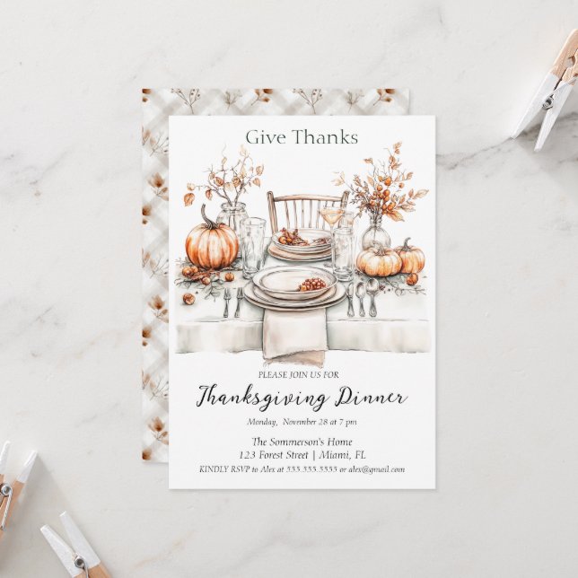 Rustic Give Thanks Dinner  Invitation (Front/Back In Situ)