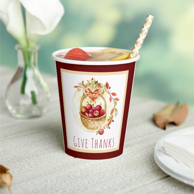 Rustic Give Thanks Harvest Basket Thanksgiving    Paper Cups (Insitu)