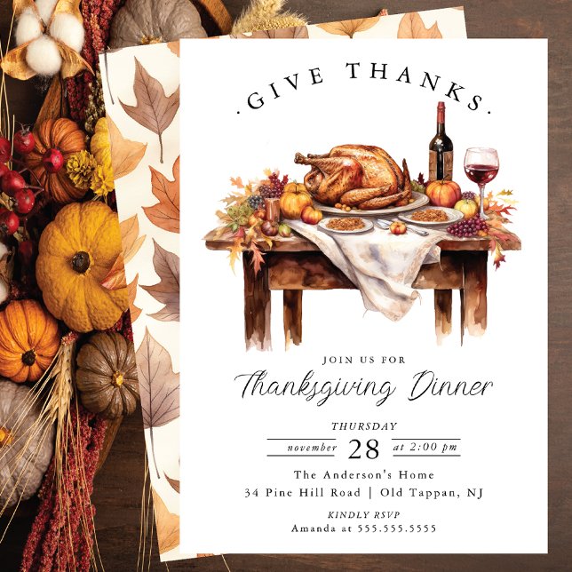 Rustic Give Thanks Thanksgiving Dinner Invitation (Creator Uploaded)