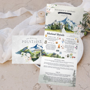 Rustic Glacial Mountain   Illustrated Wedding Tri-Fold Invitation