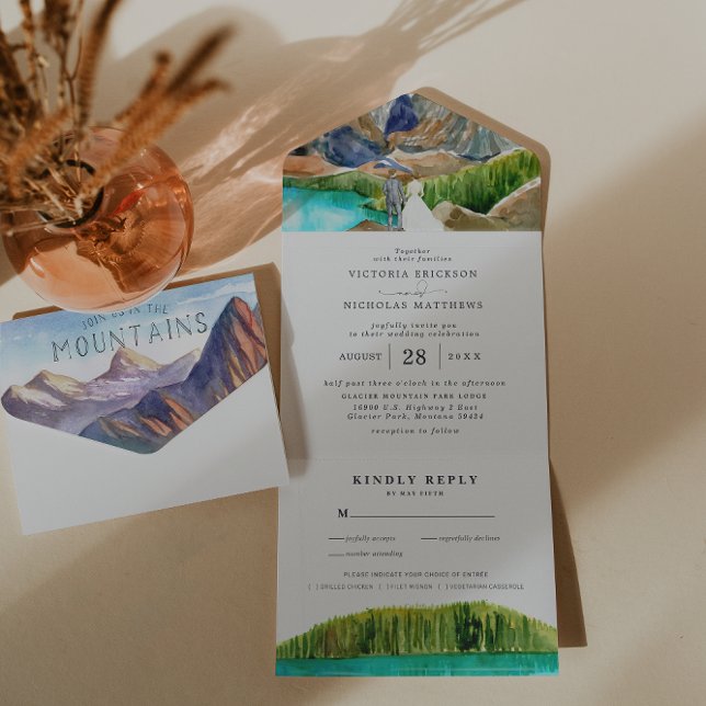 Rustic Glacier Lake Mountain Wedding All In One Invitation (Creator Uploaded)
