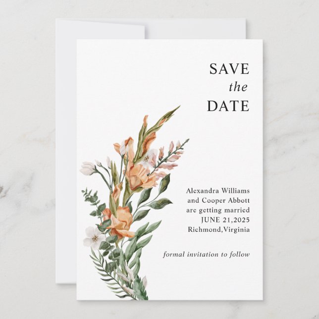Rustic Gladiolus Wedding Save the Date (Front)