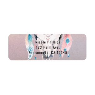 Rustic Glam Boho Floral Cow Skull Country Party Return Address Label